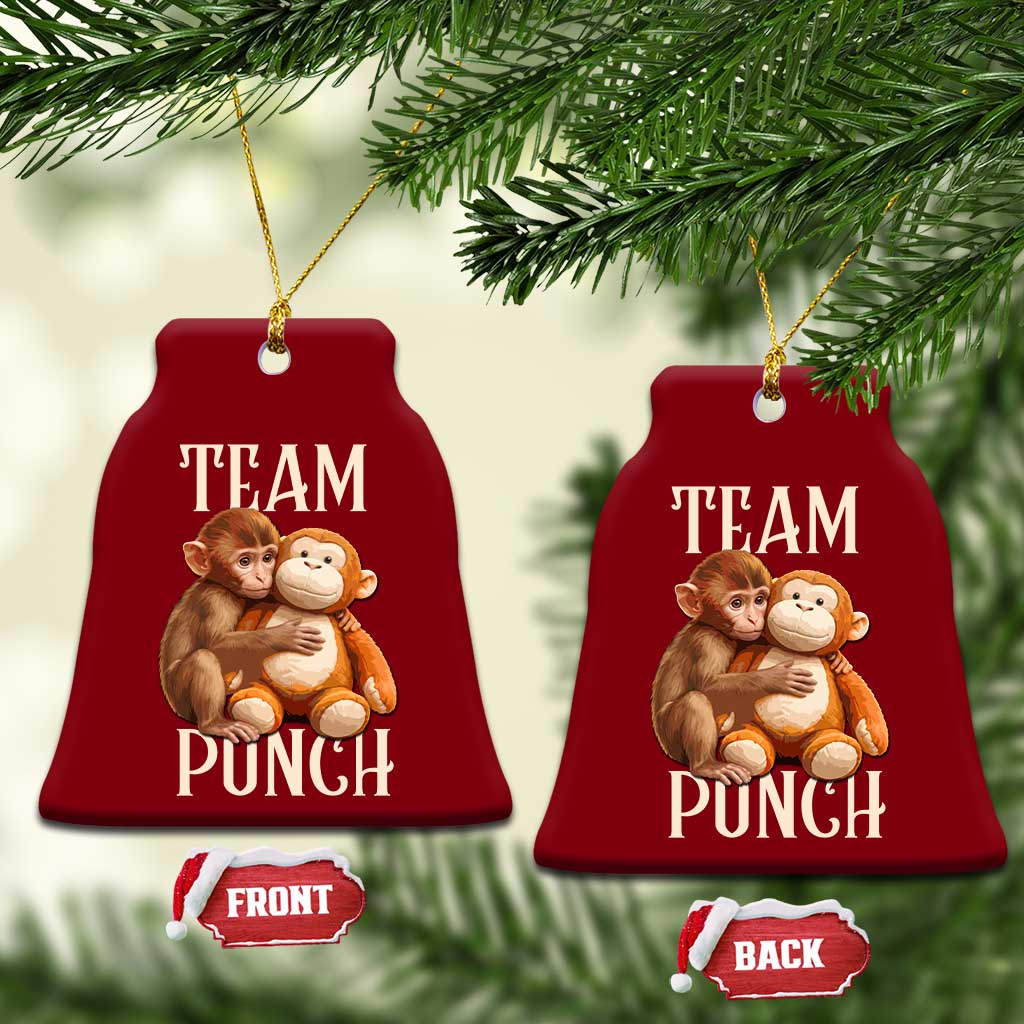 Team Punch Cute Baby Monkey Hugging Plush Toy Graphic Ceramic Ornament