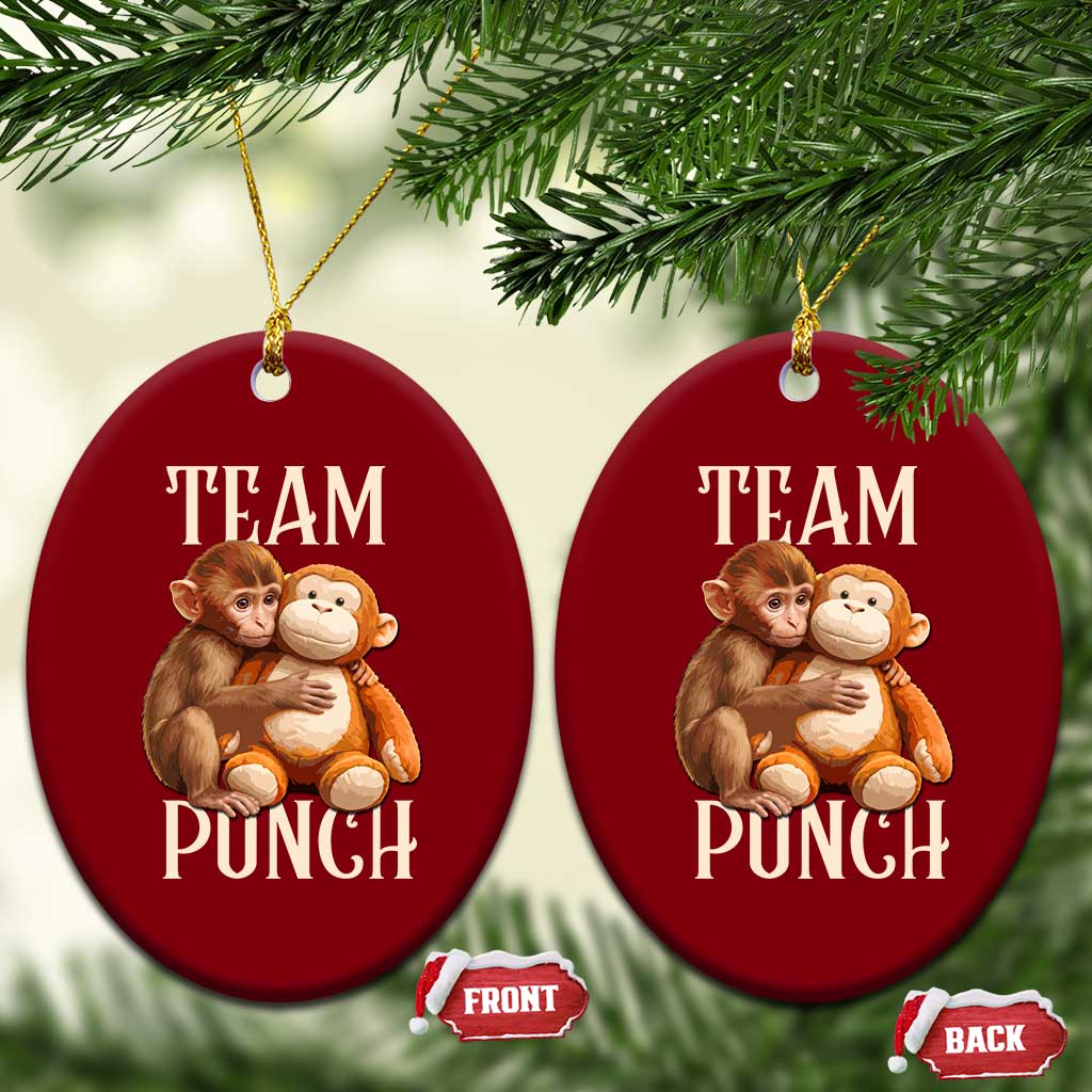 Team Punch Cute Baby Monkey Hugging Plush Toy Graphic Ceramic Ornament