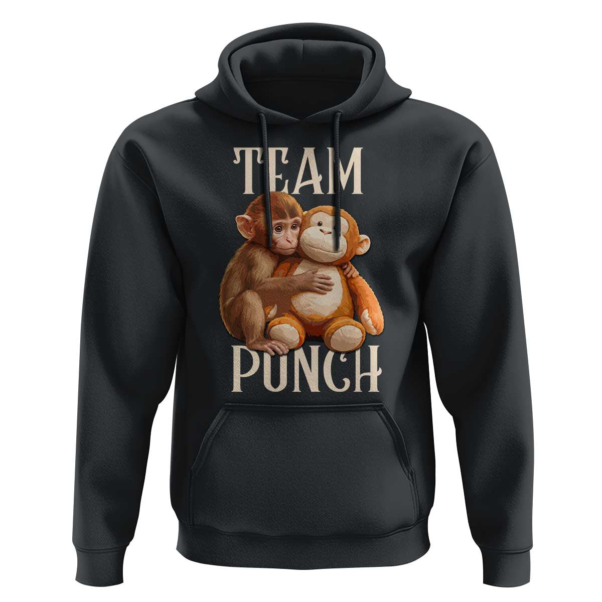 Team Punch Cute Baby Monkey Hugging Plush Toy Graphic Hoodie