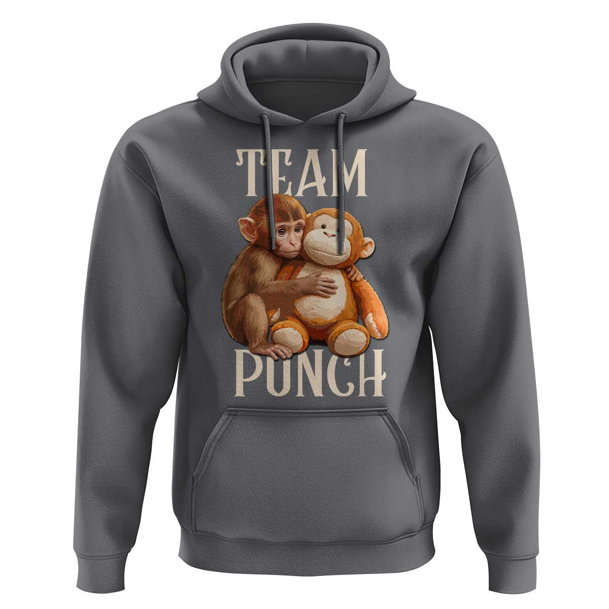 Team Punch Cute Baby Monkey Hugging Plush Toy Graphic Hoodie