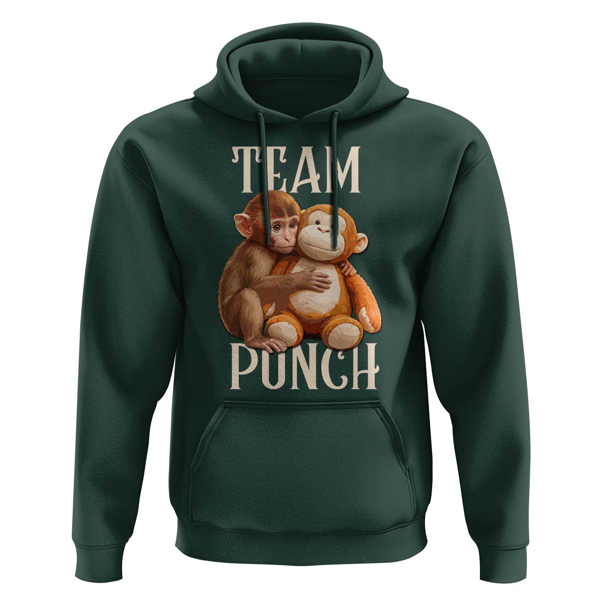 Team Punch Cute Baby Monkey Hugging Plush Toy Graphic Hoodie