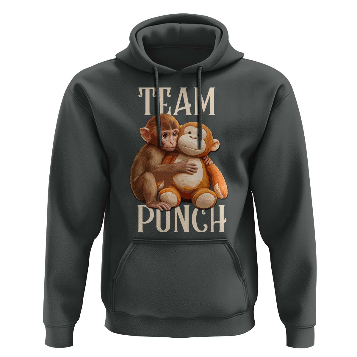 Team Punch Cute Baby Monkey Hugging Plush Toy Graphic Hoodie
