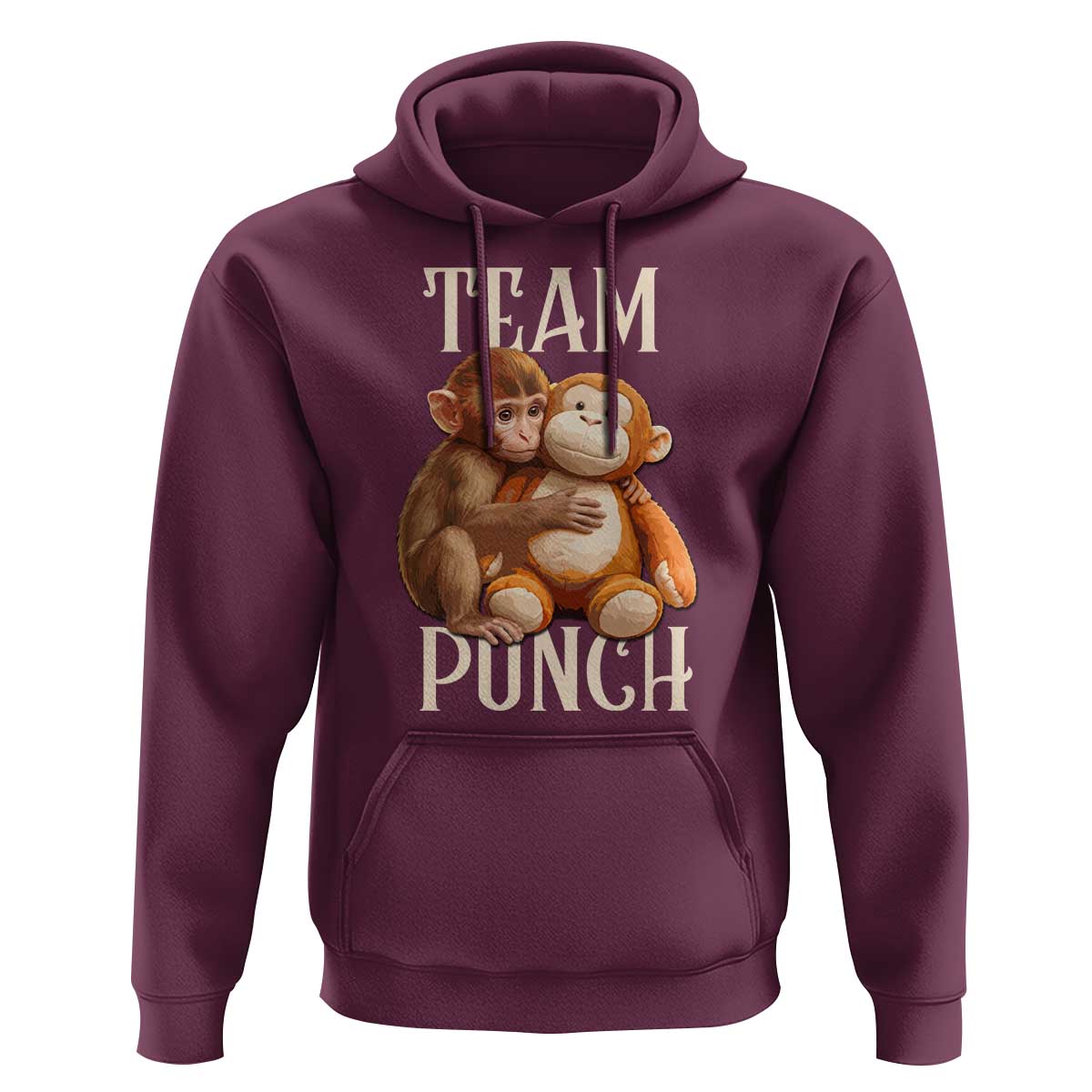 Team Punch Cute Baby Monkey Hugging Plush Toy Graphic Hoodie