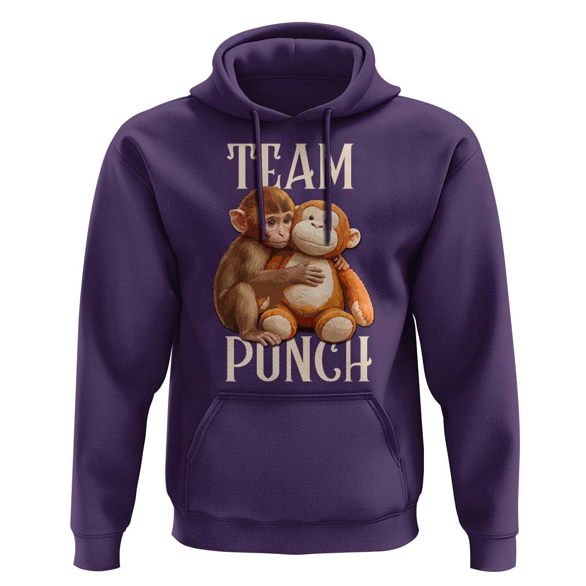 Team Punch Cute Baby Monkey Hugging Plush Toy Graphic Hoodie