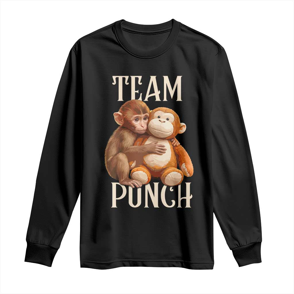 Team Punch Cute Baby Monkey Hugging Plush Toy Graphic Long Sleeve Shirt