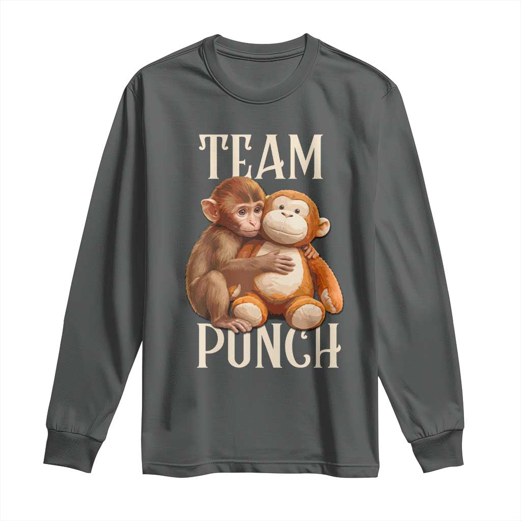 Team Punch Cute Baby Monkey Hugging Plush Toy Graphic Long Sleeve Shirt