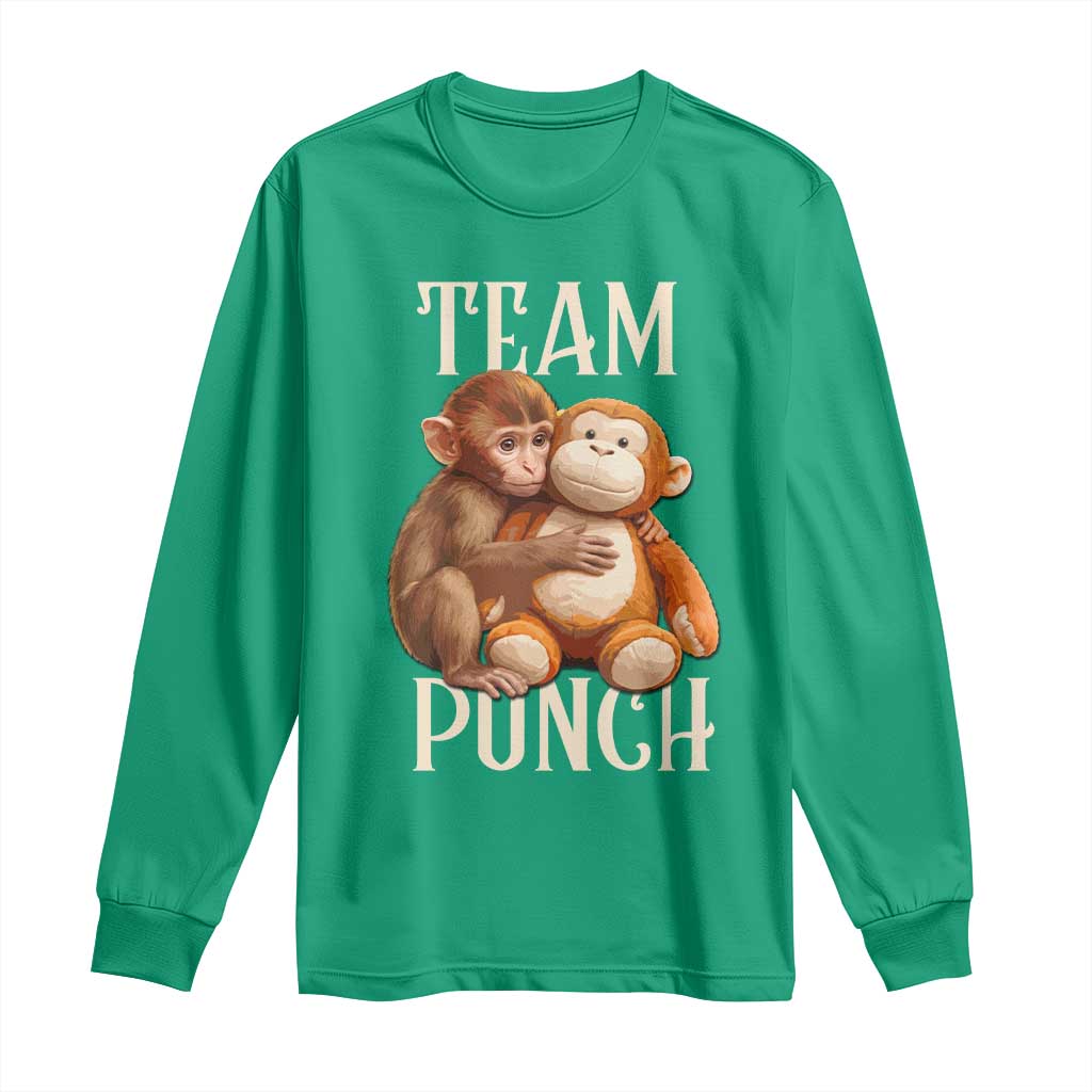 Team Punch Cute Baby Monkey Hugging Plush Toy Graphic Long Sleeve Shirt