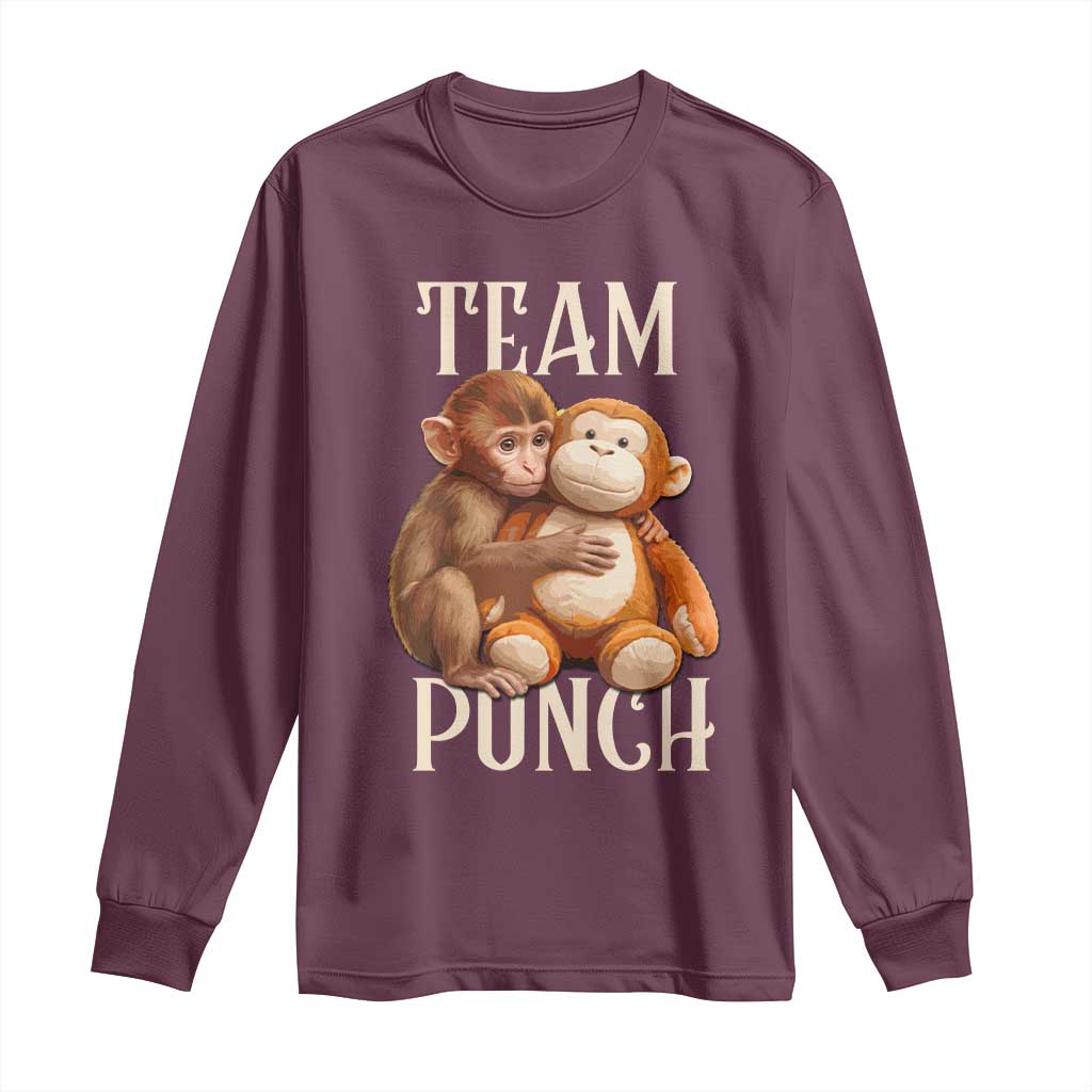 Team Punch Cute Baby Monkey Hugging Plush Toy Graphic Long Sleeve Shirt