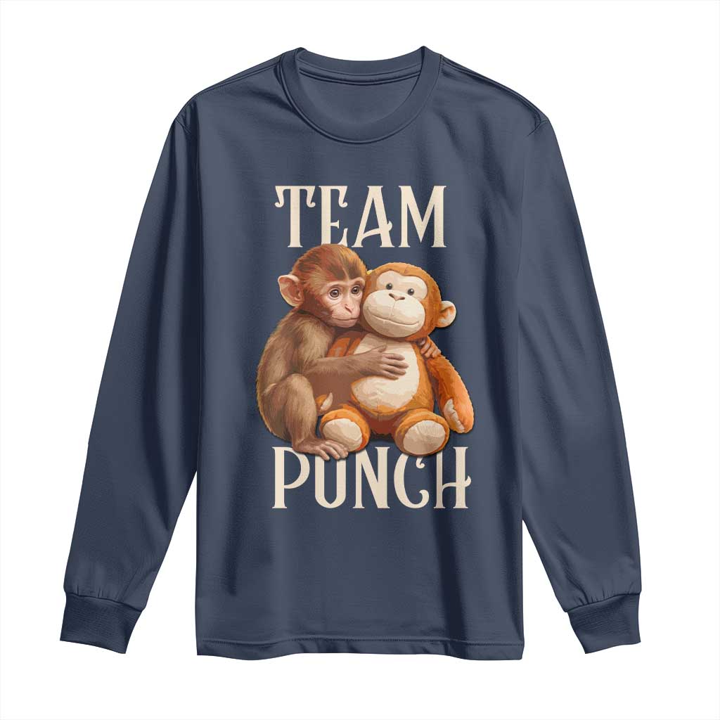 Team Punch Cute Baby Monkey Hugging Plush Toy Graphic Long Sleeve Shirt