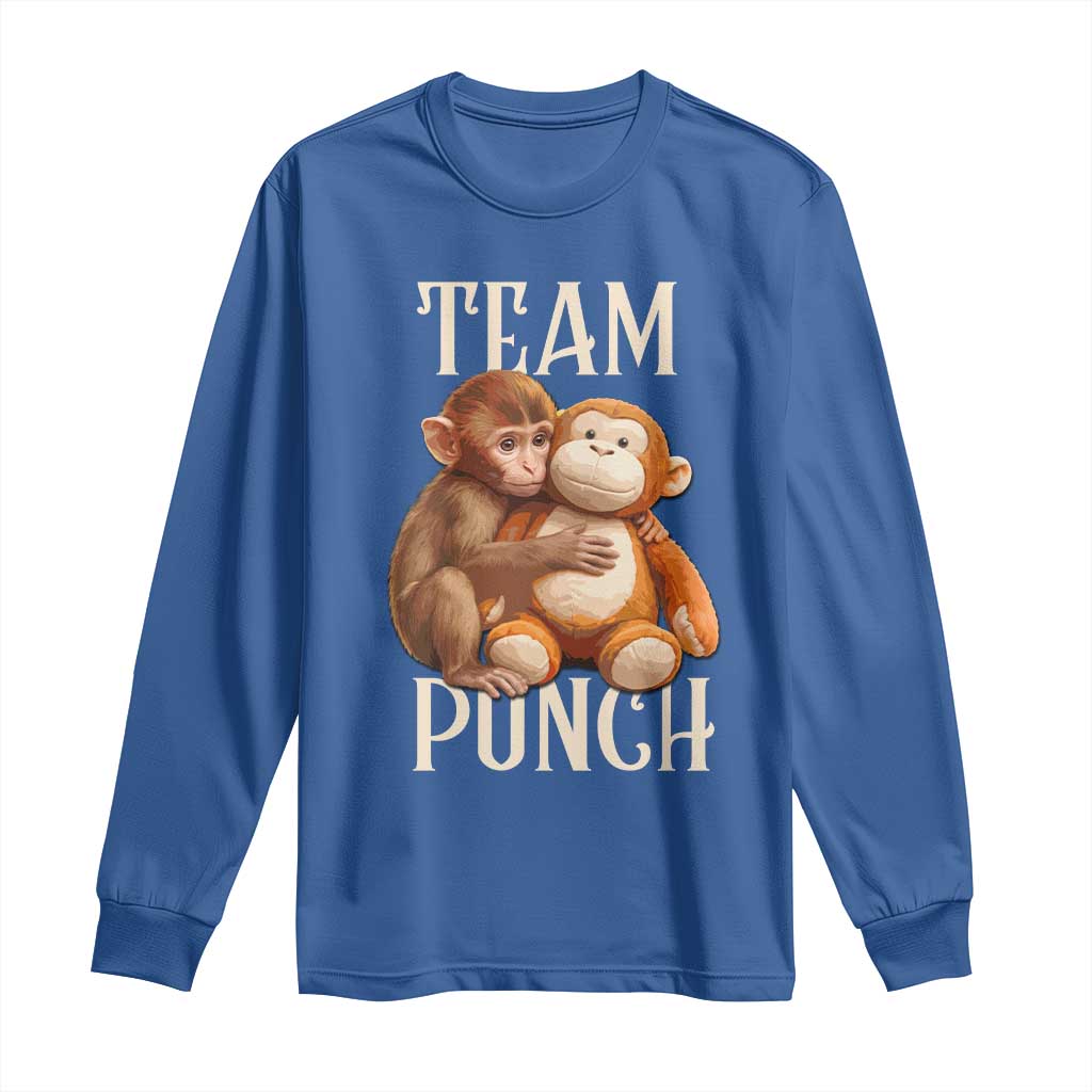 Team Punch Cute Baby Monkey Hugging Plush Toy Graphic Long Sleeve Shirt