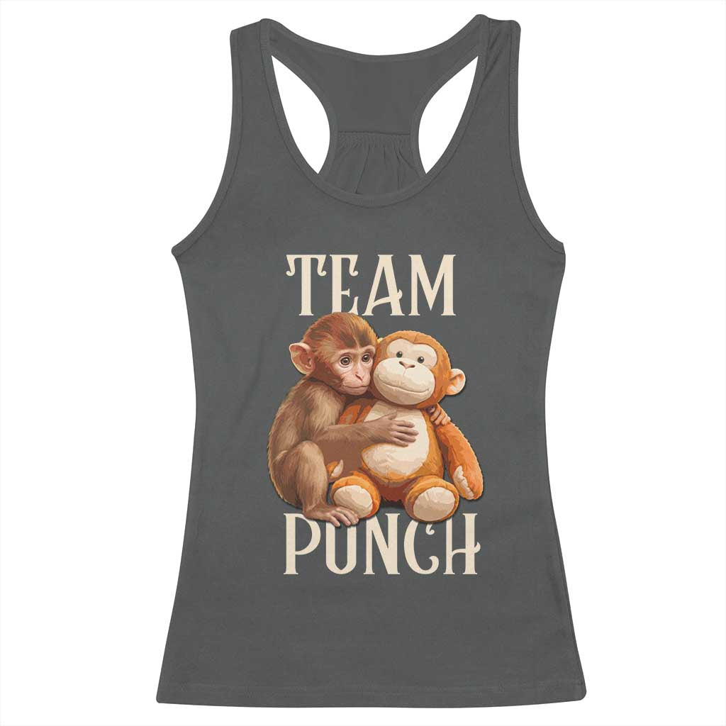 Team Punch Cute Baby Monkey Hugging Plush Toy Graphic Racerback Tank Top