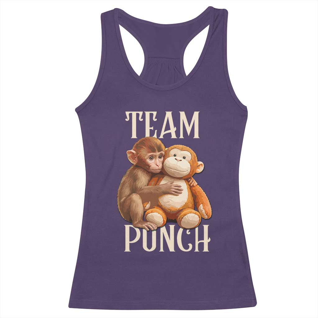 Team Punch Cute Baby Monkey Hugging Plush Toy Graphic Racerback Tank Top