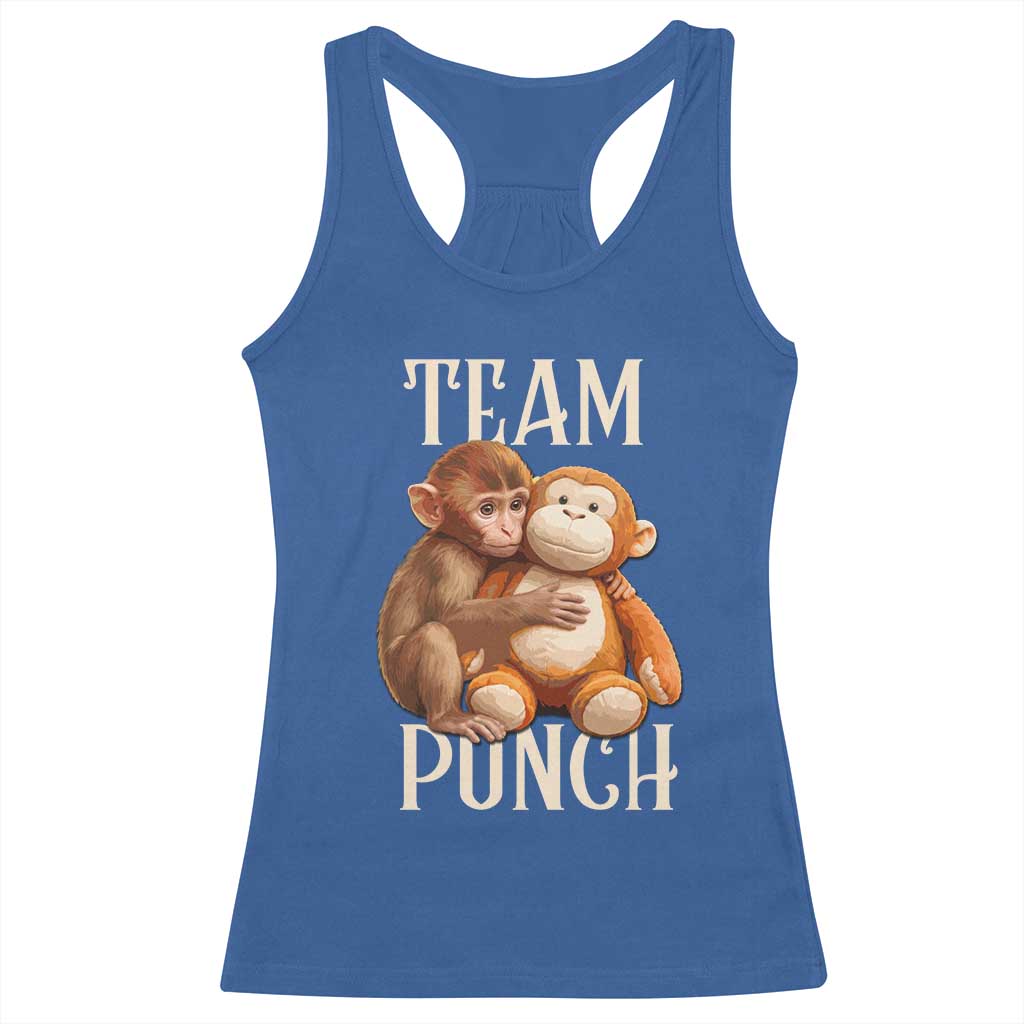 Team Punch Cute Baby Monkey Hugging Plush Toy Graphic Racerback Tank Top