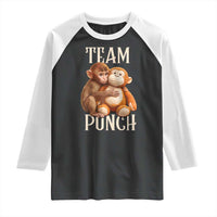 Team Punch Cute Baby Monkey Hugging Plush Toy Graphic Raglan Shirt