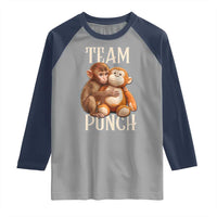 Team Punch Cute Baby Monkey Hugging Plush Toy Graphic Raglan Shirt