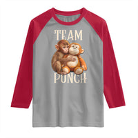 Team Punch Cute Baby Monkey Hugging Plush Toy Graphic Raglan Shirt