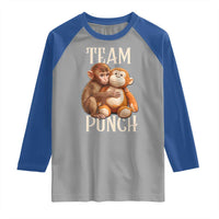 Team Punch Cute Baby Monkey Hugging Plush Toy Graphic Raglan Shirt