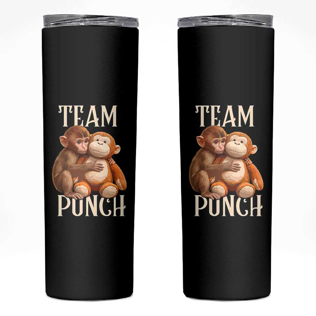 Team Punch Cute Baby Monkey Hugging Plush Toy Graphic Skinny Tumbler
