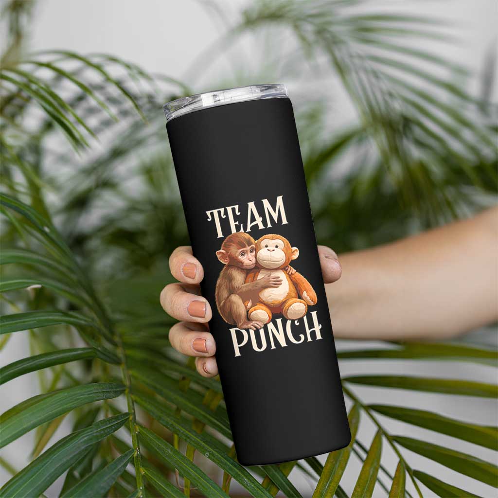 Team Punch Cute Baby Monkey Hugging Plush Toy Graphic Skinny Tumbler