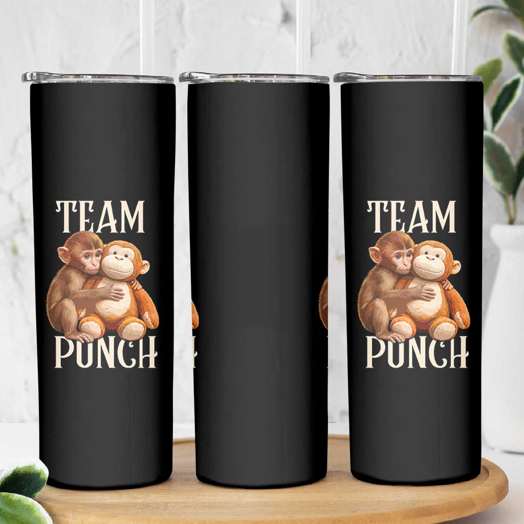 Team Punch Cute Baby Monkey Hugging Plush Toy Graphic Skinny Tumbler