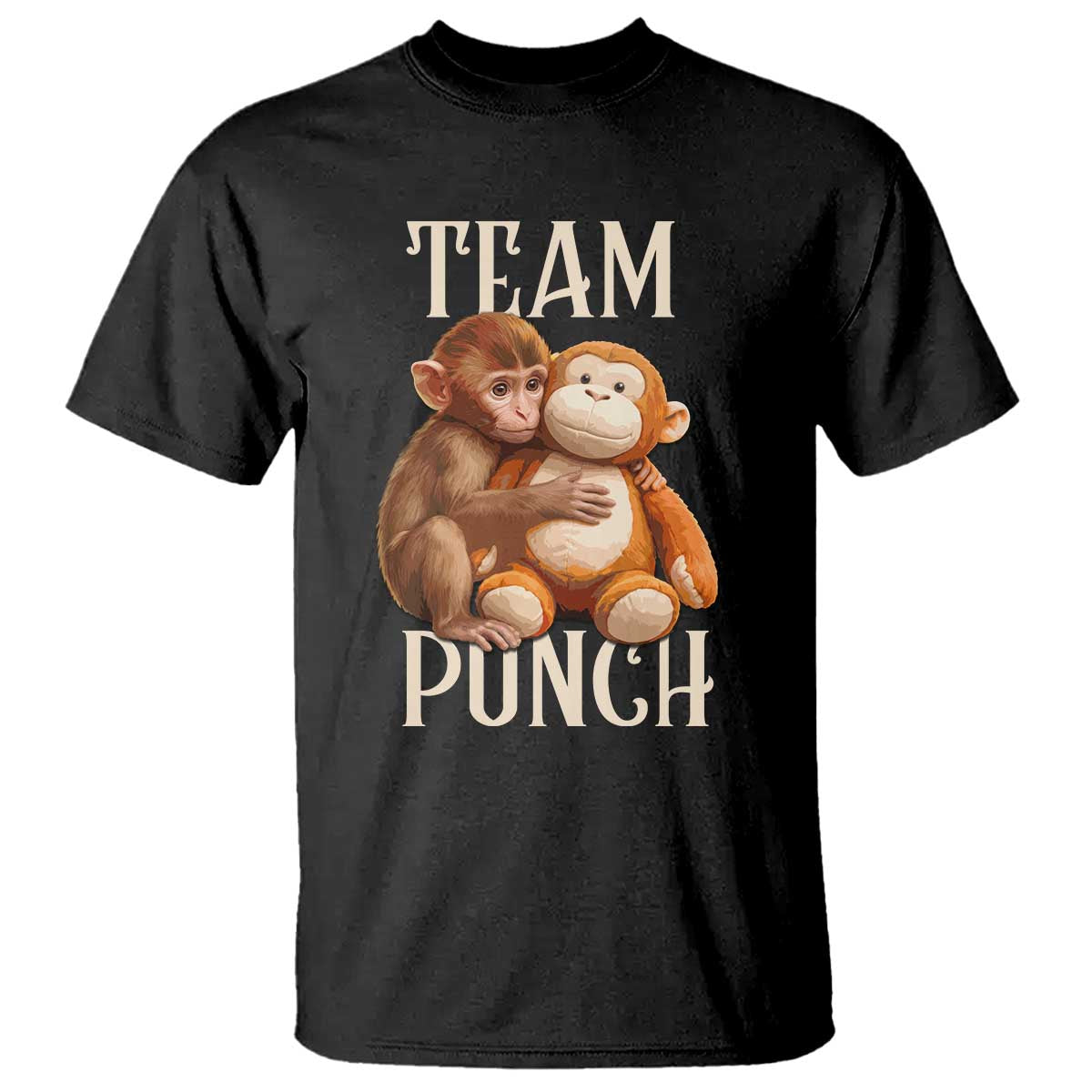 Team Punch Cute Baby Monkey Hugging Plush Toy Graphic T Shirt