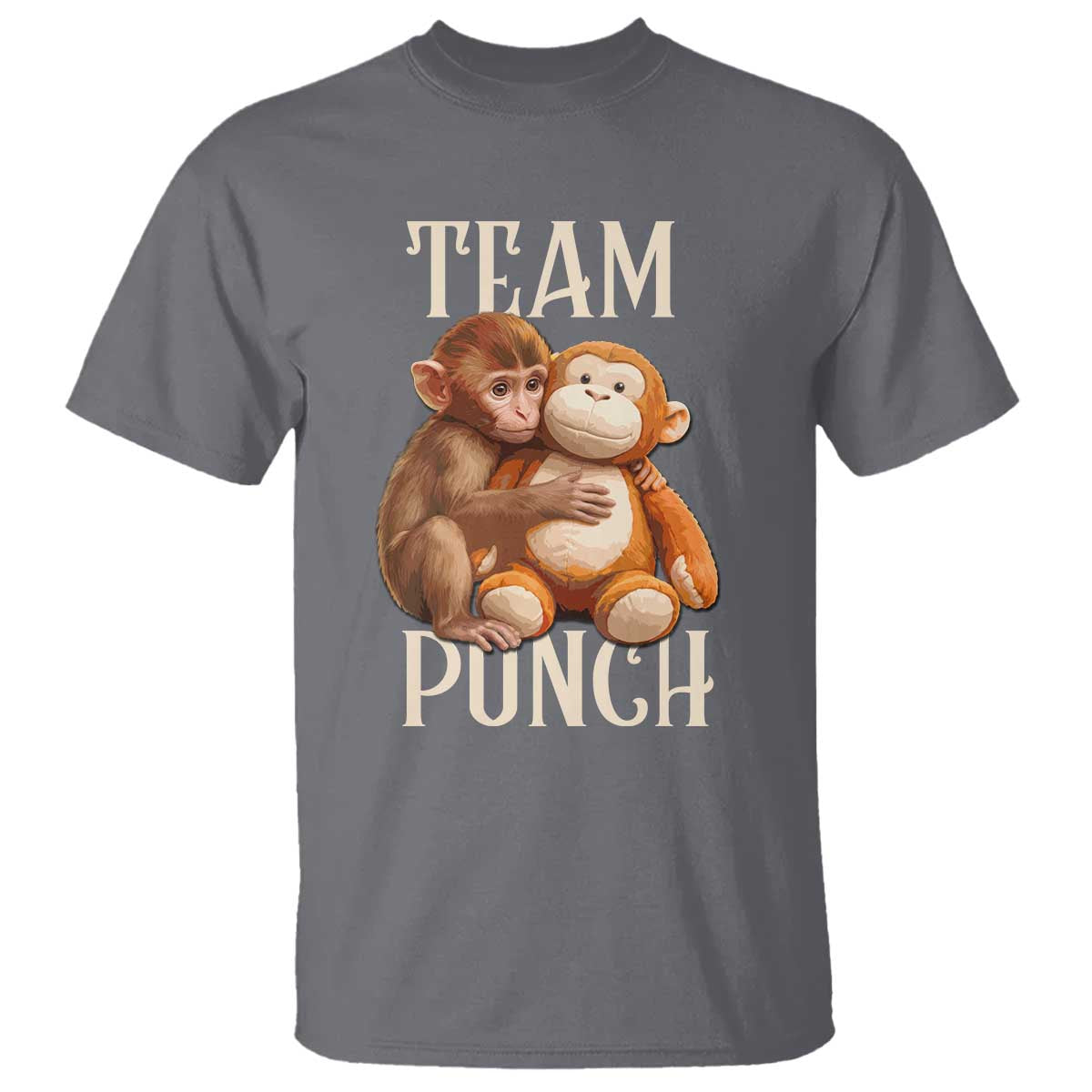 Team Punch Cute Baby Monkey Hugging Plush Toy Graphic T Shirt