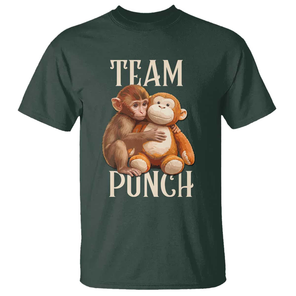Team Punch Cute Baby Monkey Hugging Plush Toy Graphic T Shirt