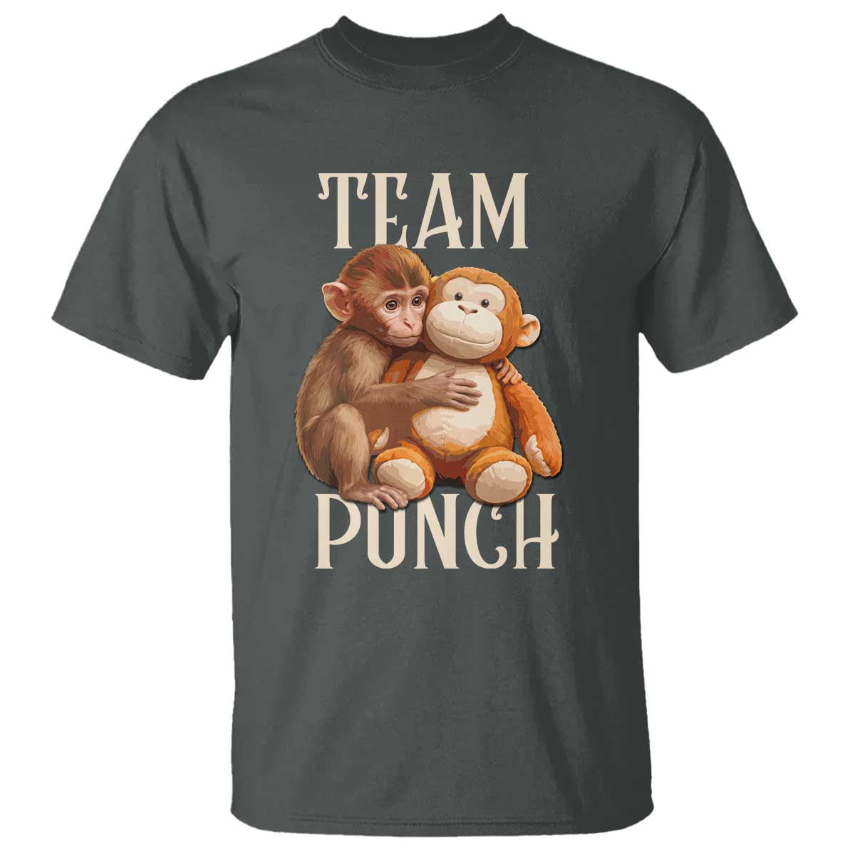 Team Punch Cute Baby Monkey Hugging Plush Toy Graphic T Shirt
