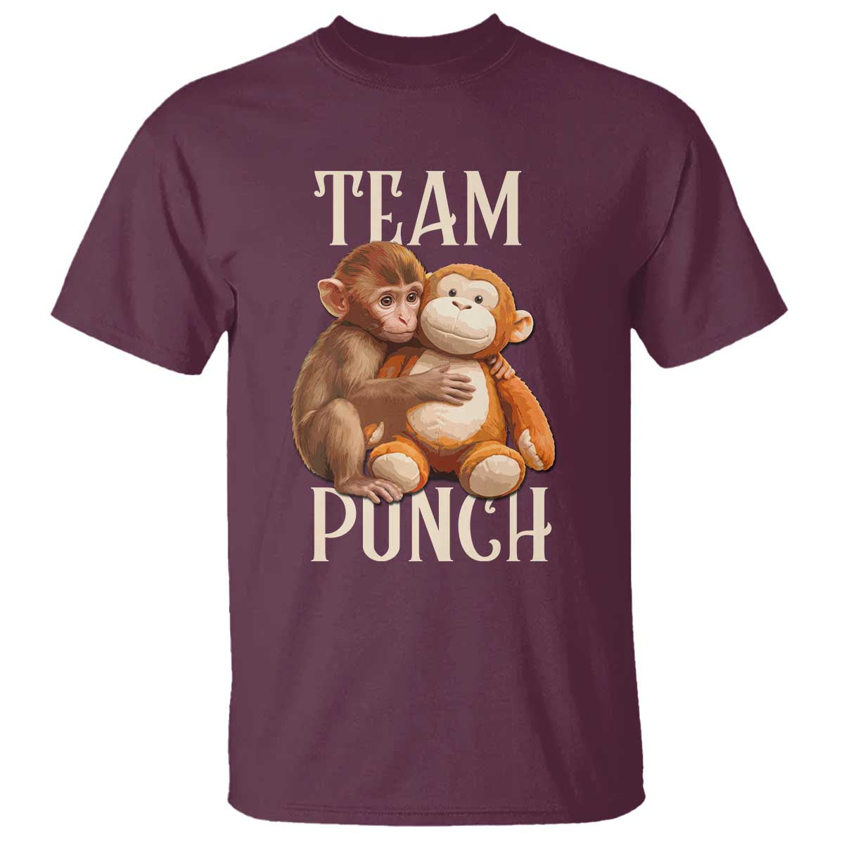 Team Punch Cute Baby Monkey Hugging Plush Toy Graphic T Shirt