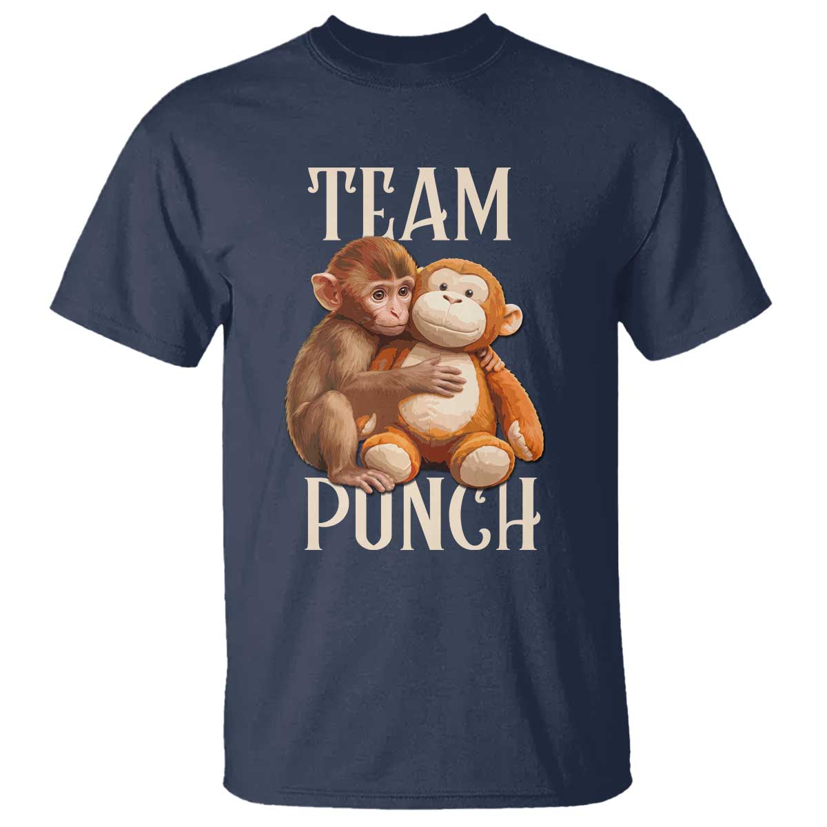 Team Punch Cute Baby Monkey Hugging Plush Toy Graphic T Shirt