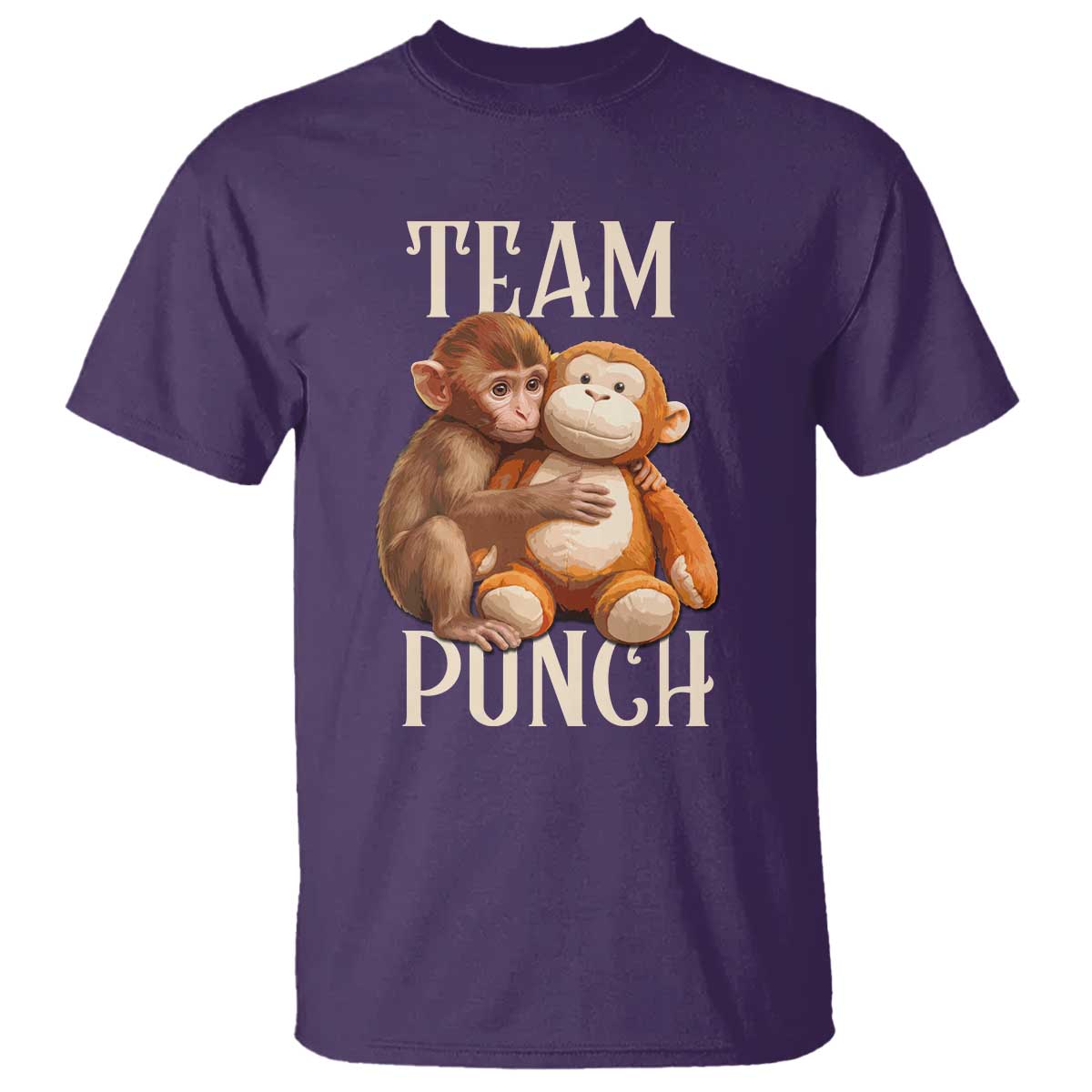 Team Punch Cute Baby Monkey Hugging Plush Toy Graphic T Shirt