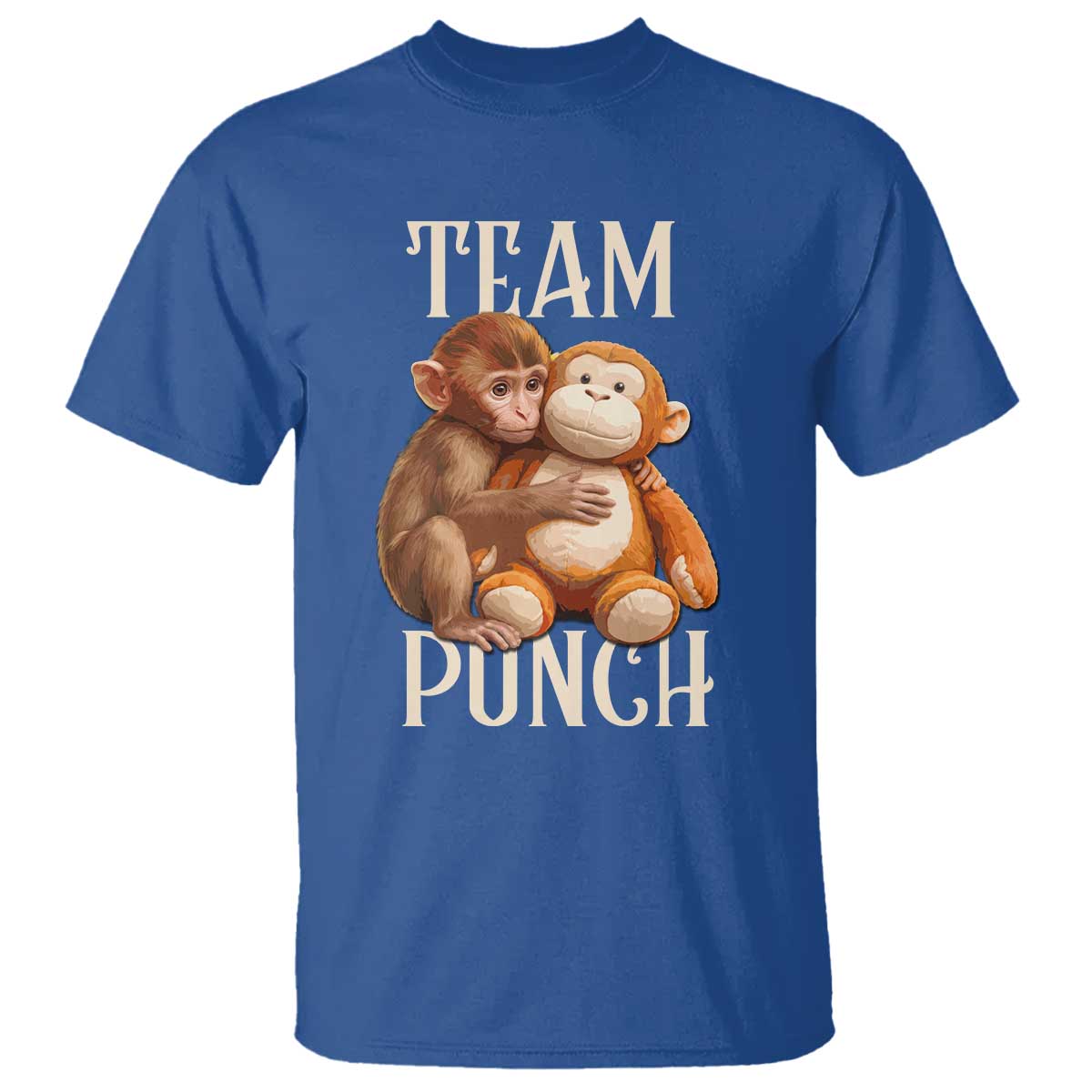 Team Punch Cute Baby Monkey Hugging Plush Toy Graphic T Shirt