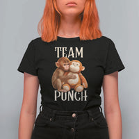 Team Punch Cute Baby Monkey Hugging Plush Toy Graphic T Shirt For Women
