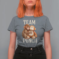 Team Punch Cute Baby Monkey Hugging Plush Toy Graphic T Shirt For Women