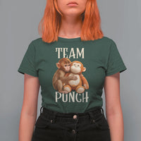 Team Punch Cute Baby Monkey Hugging Plush Toy Graphic T Shirt For Women