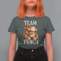 Team Punch Cute Baby Monkey Hugging Plush Toy Graphic T Shirt For Women