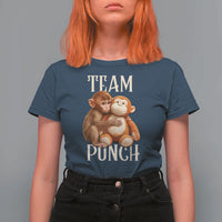 Team Punch Cute Baby Monkey Hugging Plush Toy Graphic T Shirt For Women