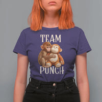 Team Punch Cute Baby Monkey Hugging Plush Toy Graphic T Shirt For Women