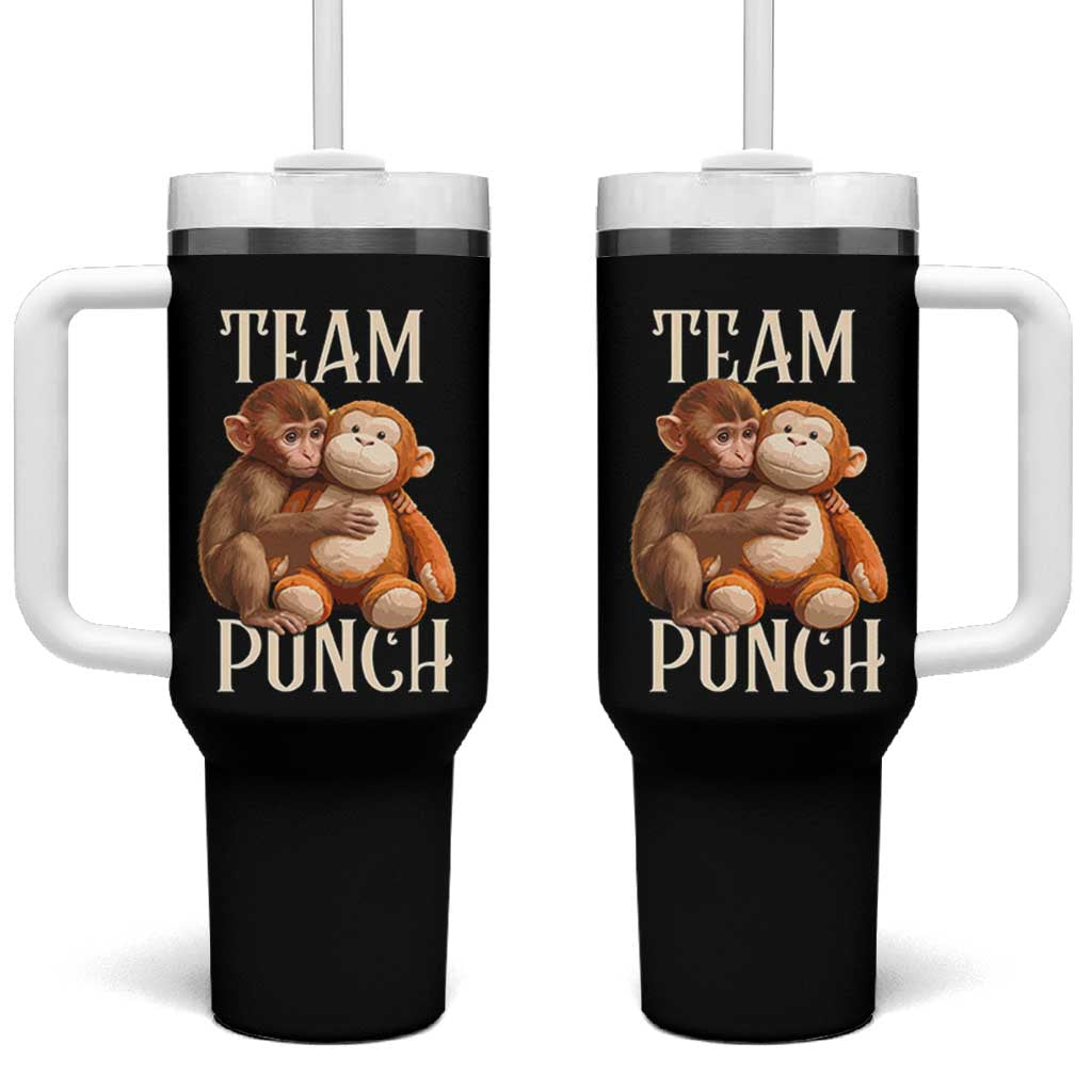 Team Punch Cute Baby Monkey Hugging Plush Toy Graphic Tumbler With Handle