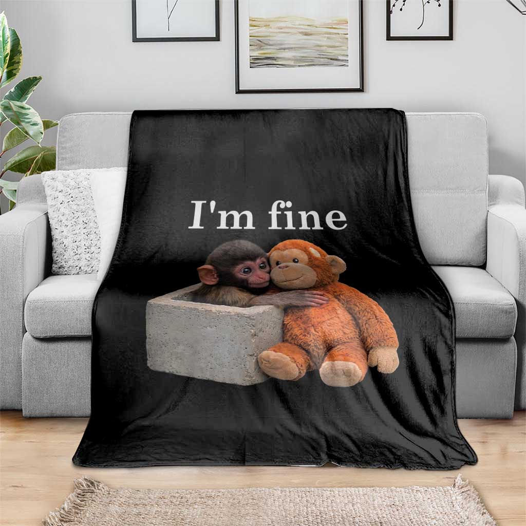 I’m Fine Viral Punch Monkey Meme Throw Blanket Cute Baby Monkey Hugging Plush Emotional Humor Gift