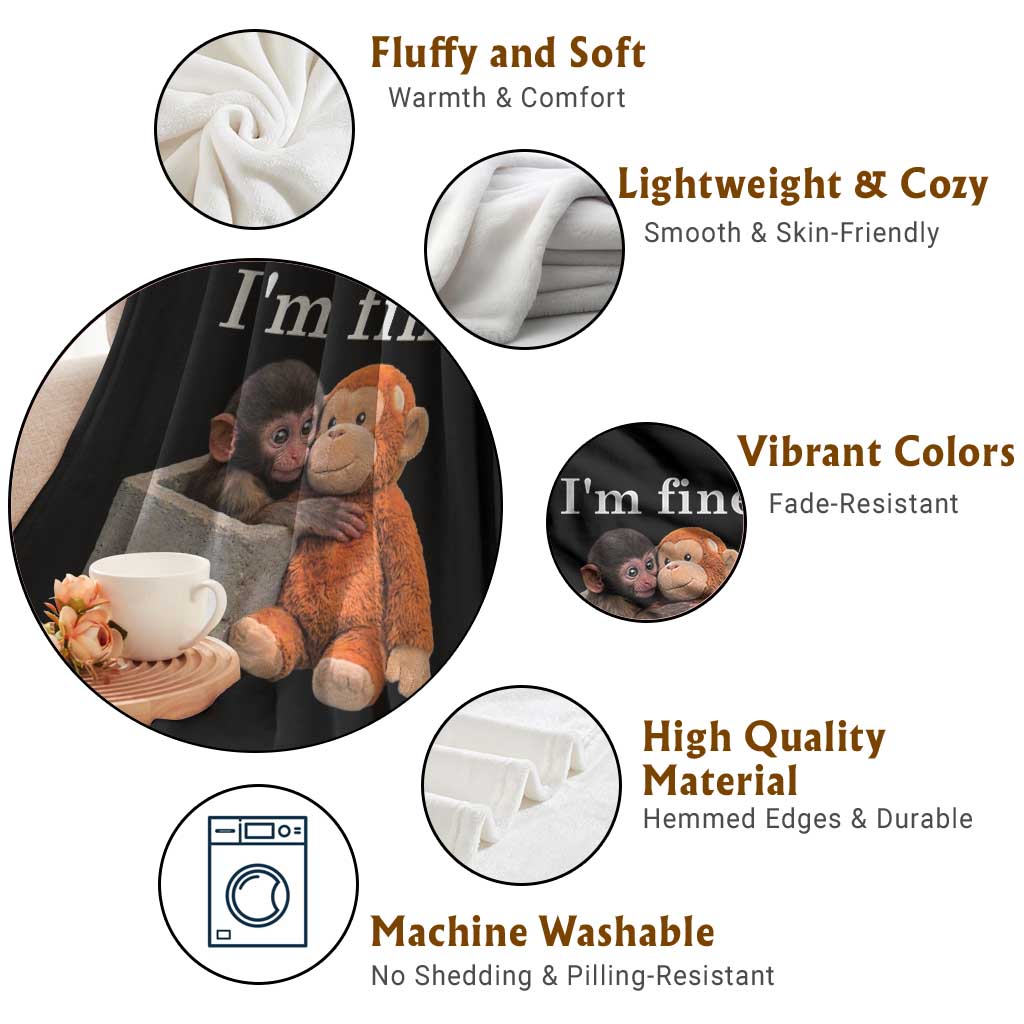 I’m Fine Viral Punch Monkey Meme Throw Blanket Cute Baby Monkey Hugging Plush Emotional Humor Gift