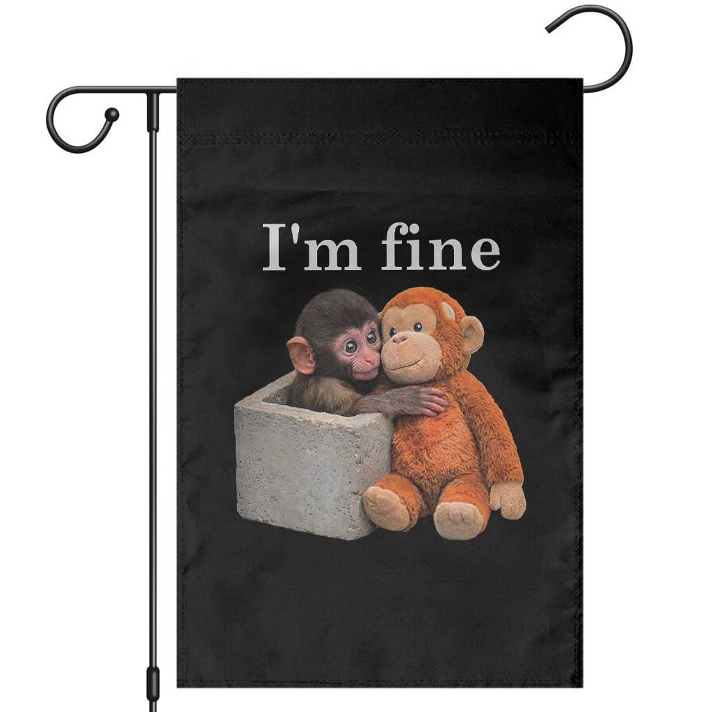 I’m Fine Viral Punch Monkey Meme Garden Flag Cute Baby Monkey Hugging Plush Emotional Humor Gift