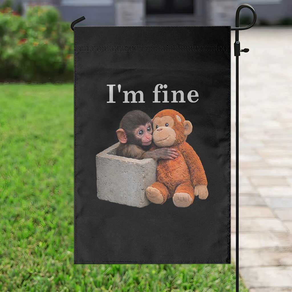 I’m Fine Viral Punch Monkey Meme Garden Flag Cute Baby Monkey Hugging Plush Emotional Humor Gift