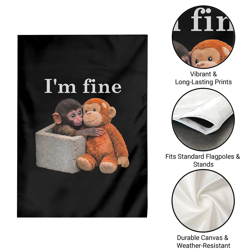 I’m Fine Viral Punch Monkey Meme Garden Flag Cute Baby Monkey Hugging Plush Emotional Humor Gift