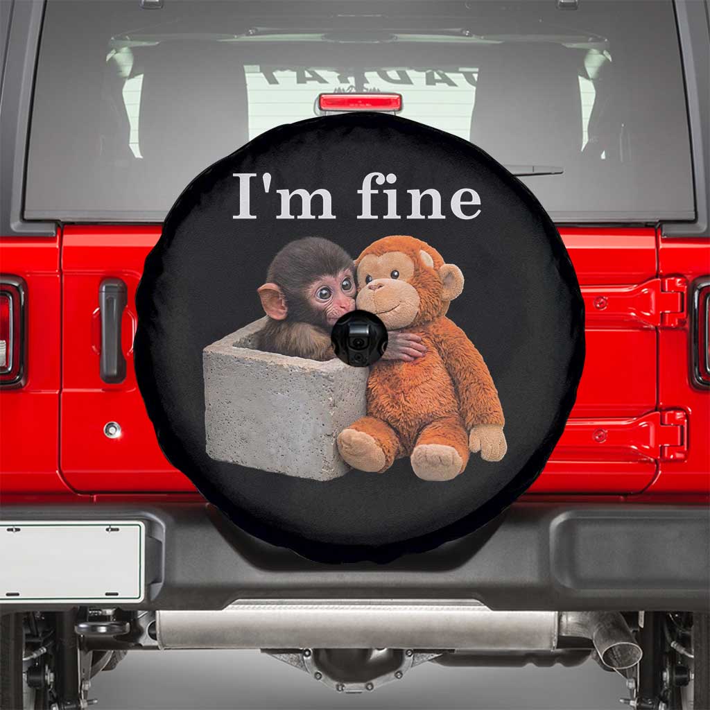 I’m Fine Viral Punch Monkey Meme Spare Tire Cover Cute Baby Monkey Hugging Plush Emotional Humor Gift
