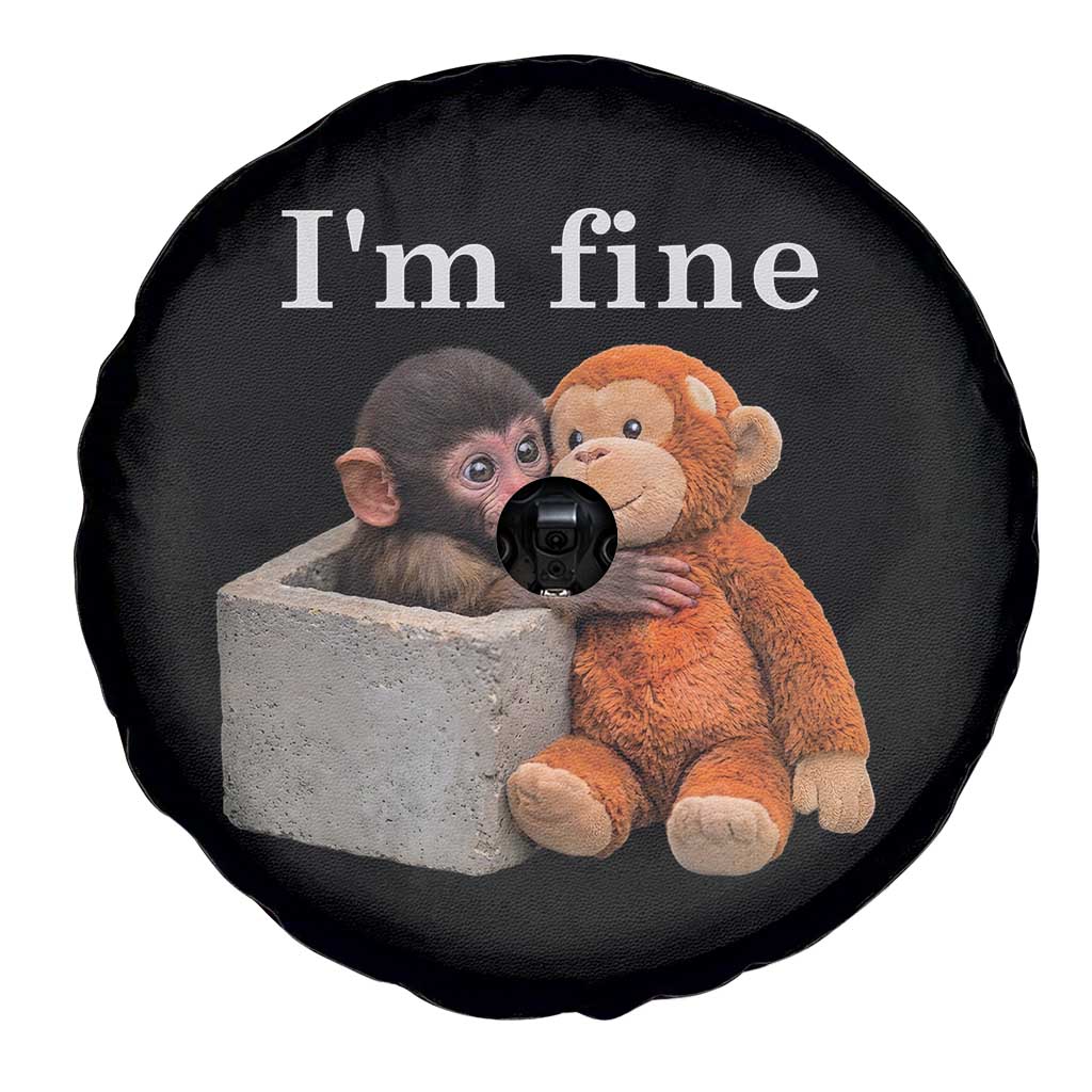 I’m Fine Viral Punch Monkey Meme Spare Tire Cover Cute Baby Monkey Hugging Plush Emotional Humor Gift