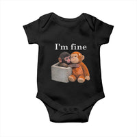I’m Fine Viral Punch Monkey Meme Baby Onesie Cute Baby Monkey Hugging Plush Emotional Humor Gift