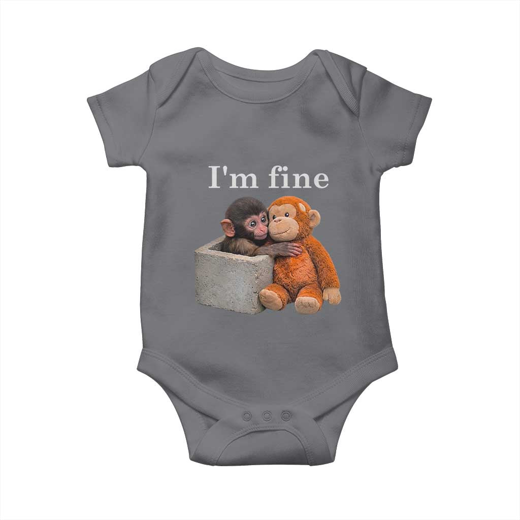 I’m Fine Viral Punch Monkey Meme Baby Onesie Cute Baby Monkey Hugging Plush Emotional Humor Gift