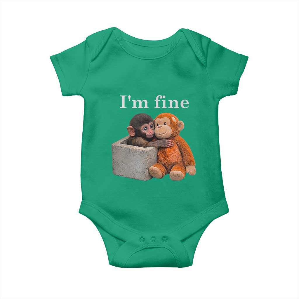I’m Fine Viral Punch Monkey Meme Baby Onesie Cute Baby Monkey Hugging Plush Emotional Humor Gift