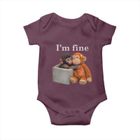 I’m Fine Viral Punch Monkey Meme Baby Onesie Cute Baby Monkey Hugging Plush Emotional Humor Gift